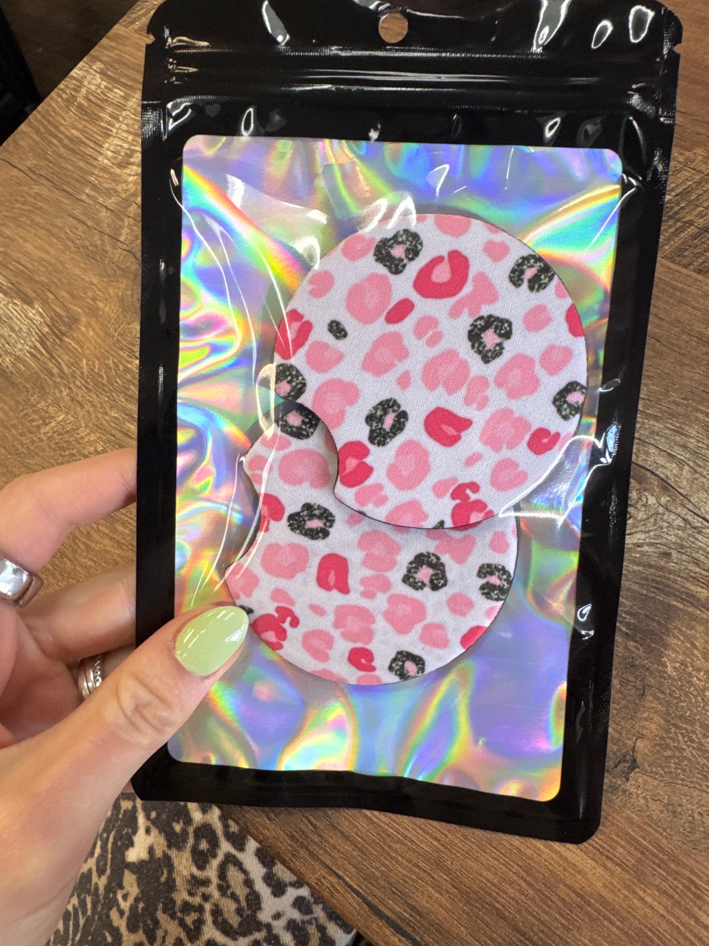 Gold Glitter + Pink Leopard Car Coasters