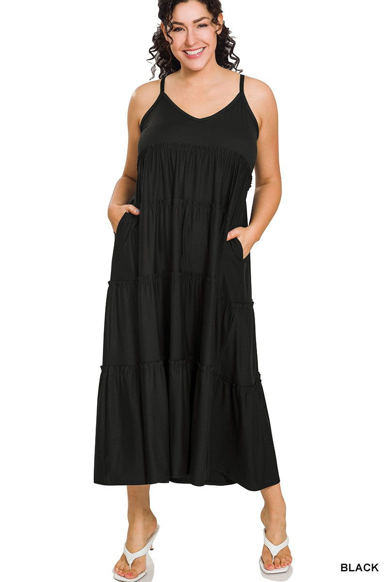 Plus V-Neck Cami Maxi Dress W Pockets