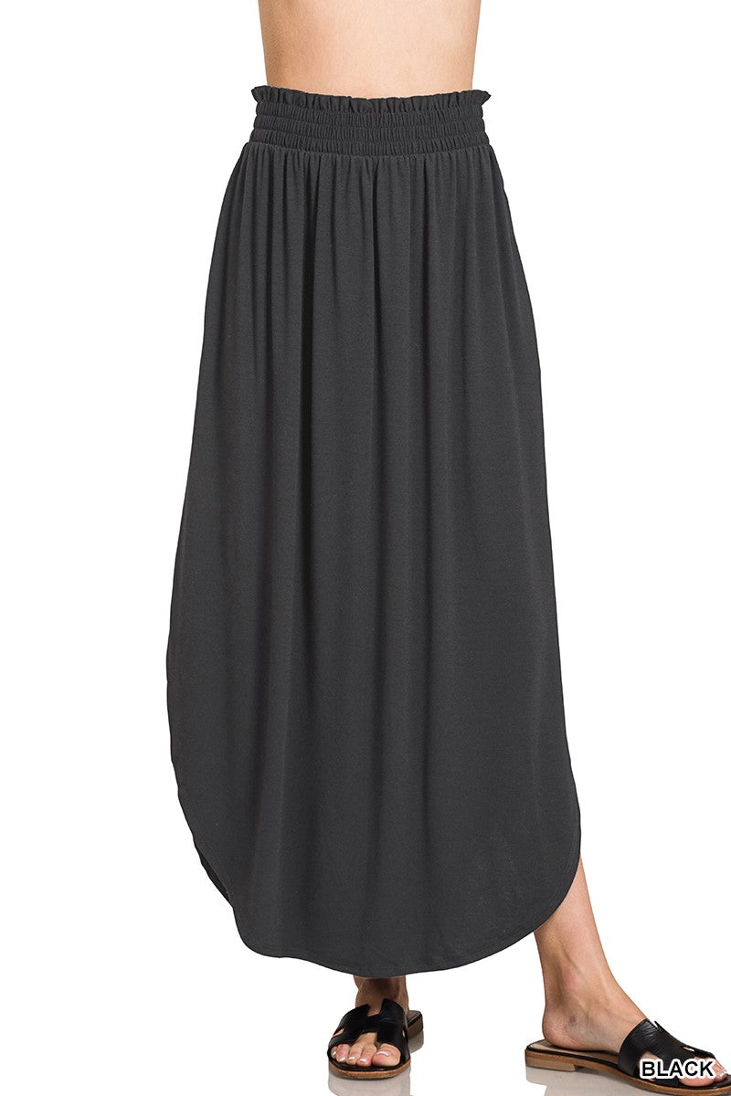 Smocked Waist Side Slit Maxi Skirt
