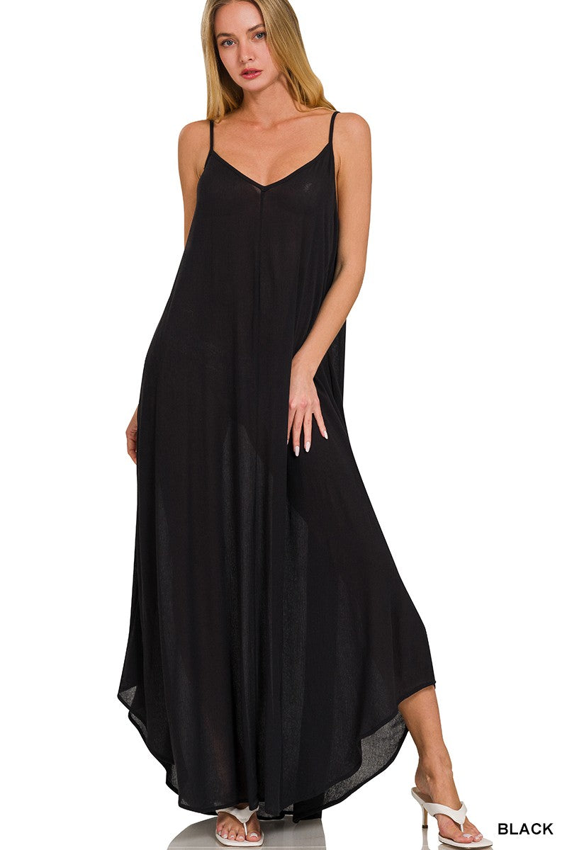 Woven Crinkle V-Neck Cami Dress