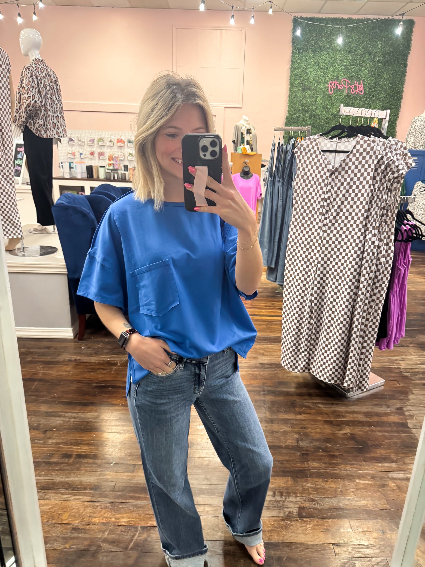 Royal Reverse Seam Pocketed Oversized T-Shirt
