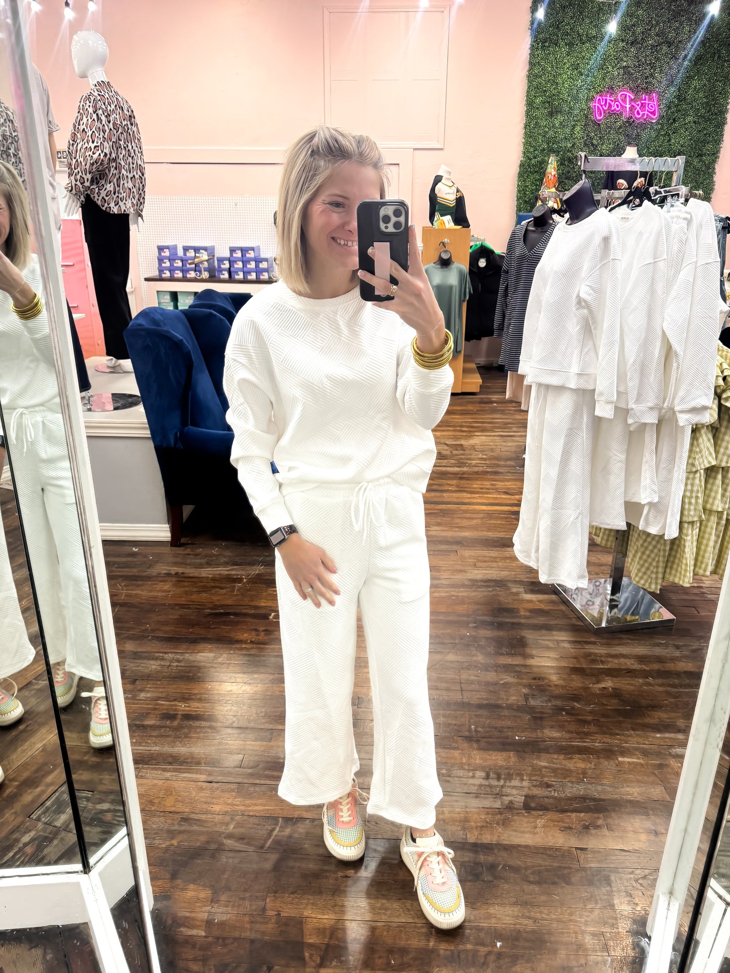 White Textured Pant Set