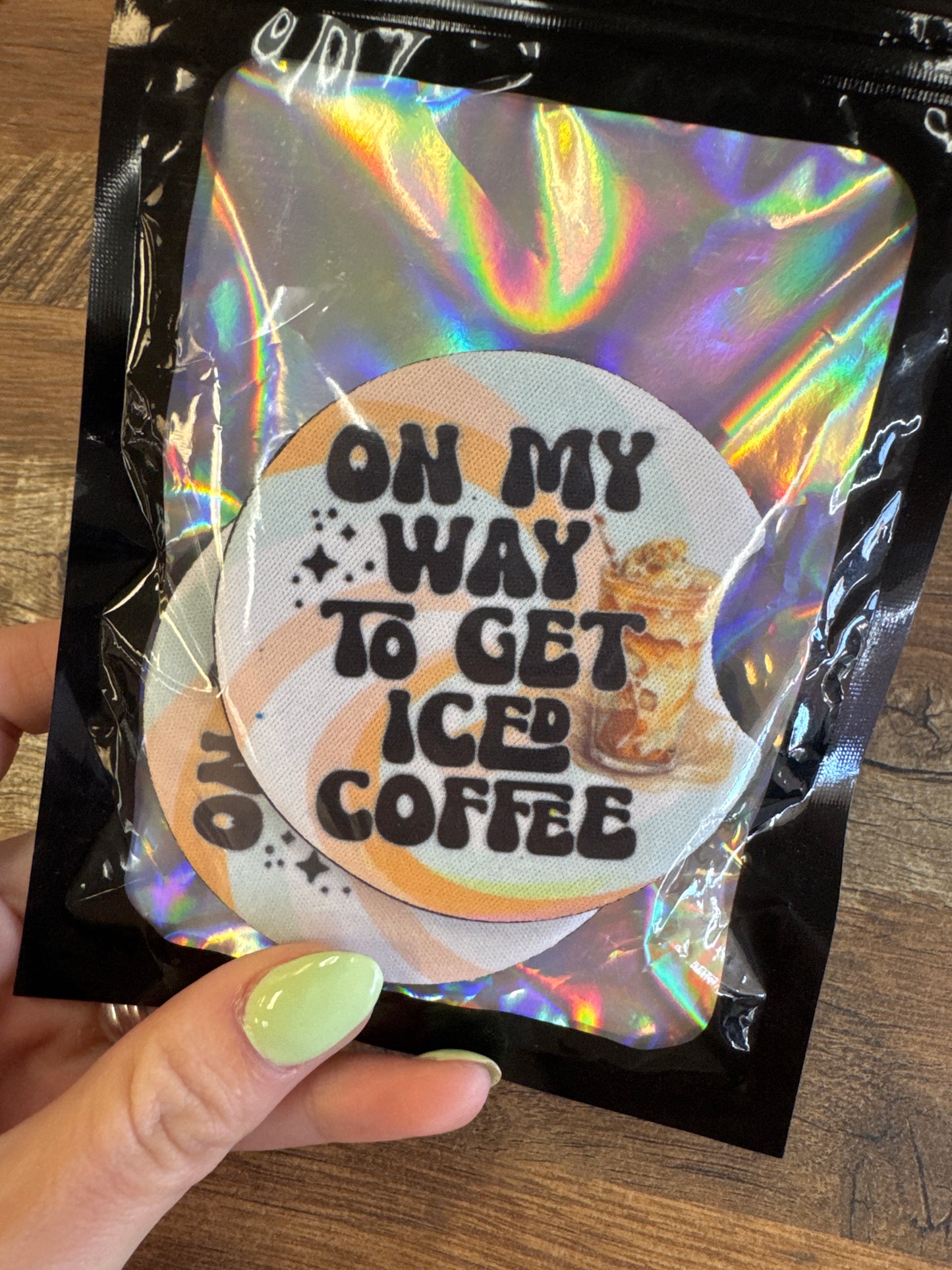 ON MY WAY to get iced coffee Car Coasters