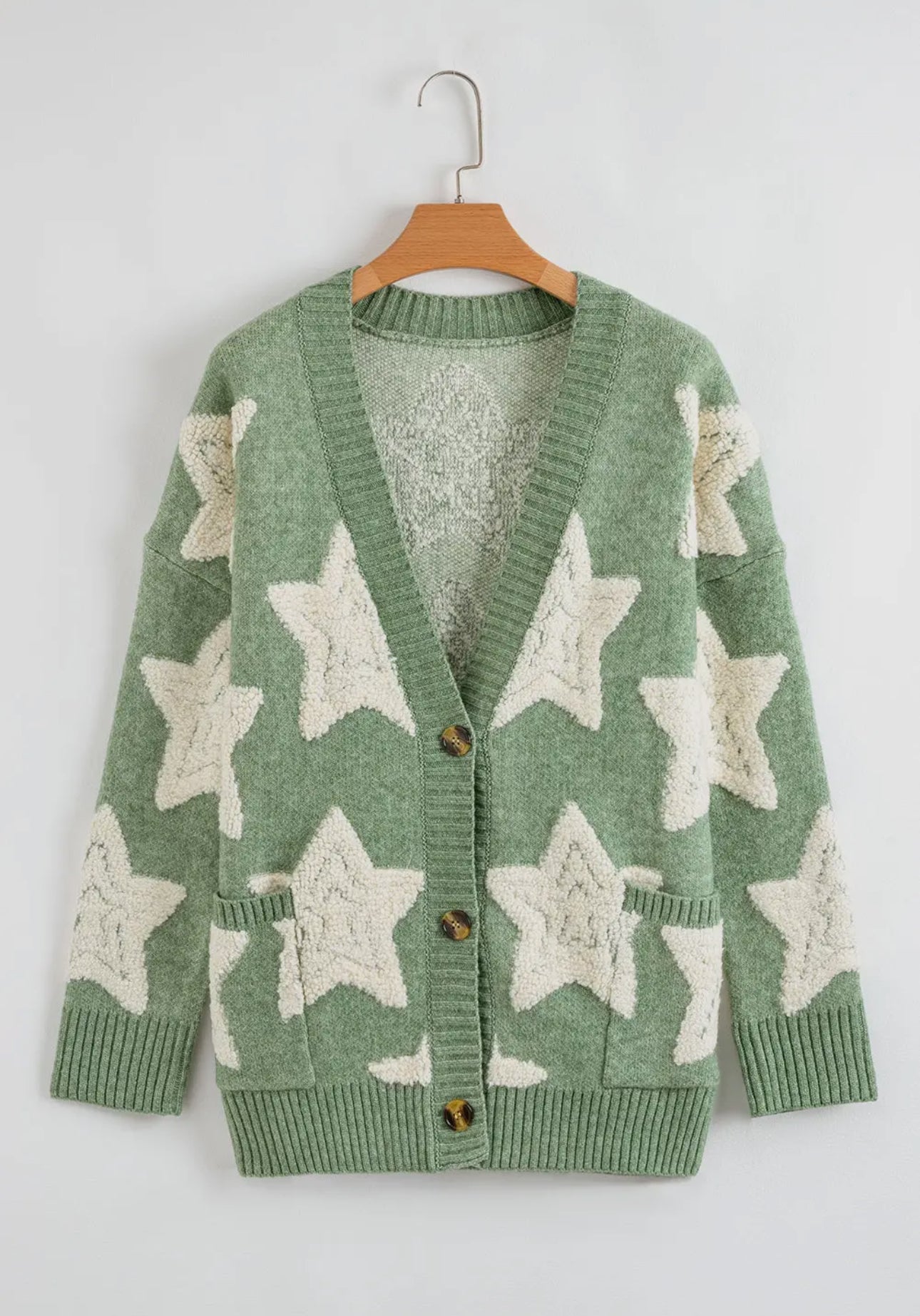 Green Star Sherpa Sweater Cardigan