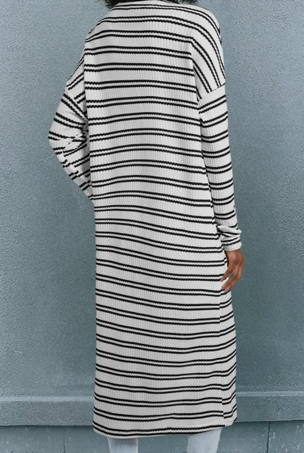 Black + White Stripe Cardigan Duster
