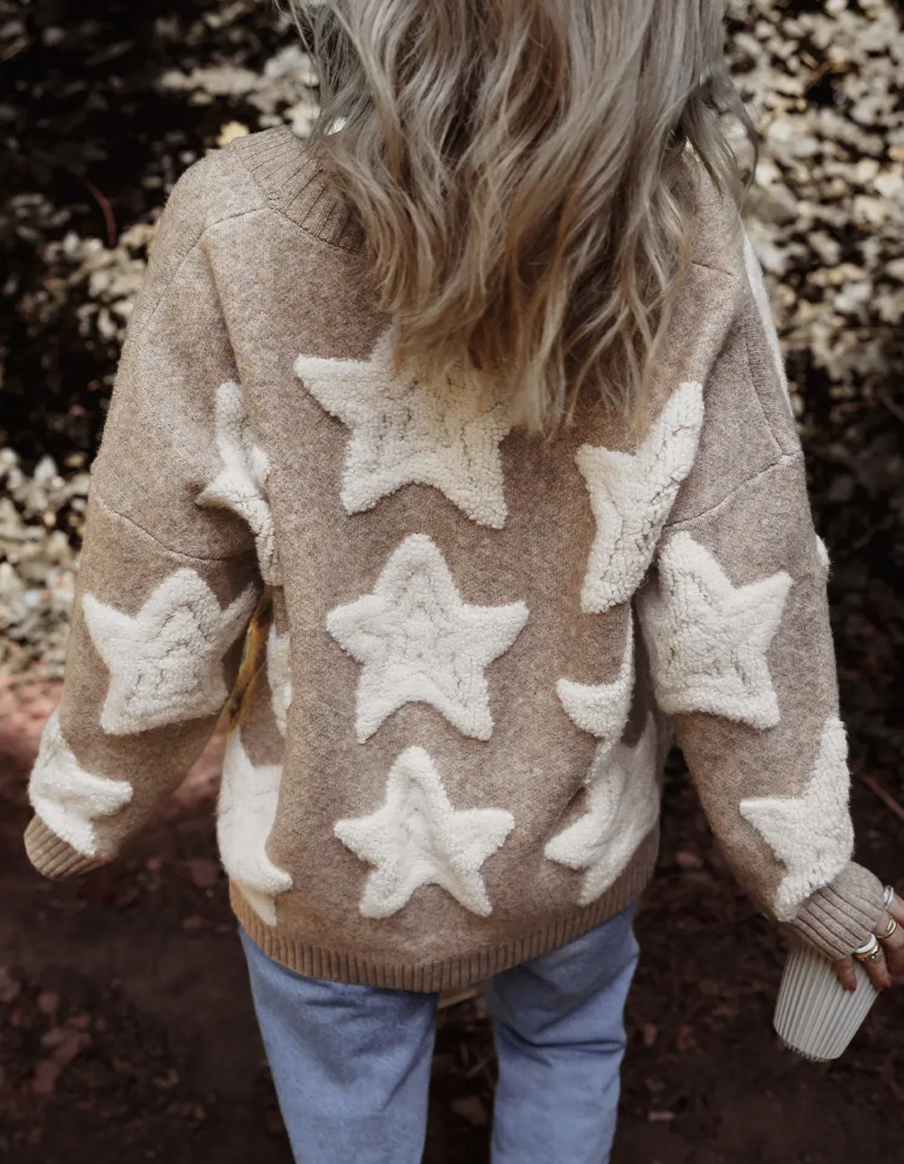 Khaki Star Sherpa Sweater Cardigan