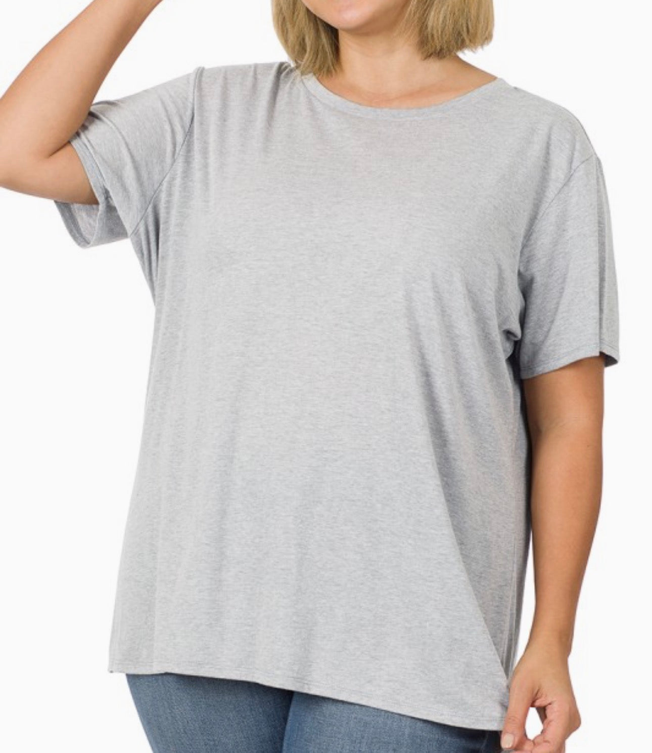 Heather Grey Plus Cotton Boyfriend Round Neck Tee