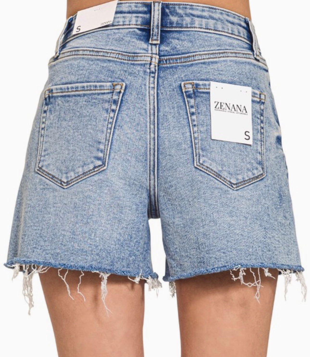Distressed Hem Denim Shorts