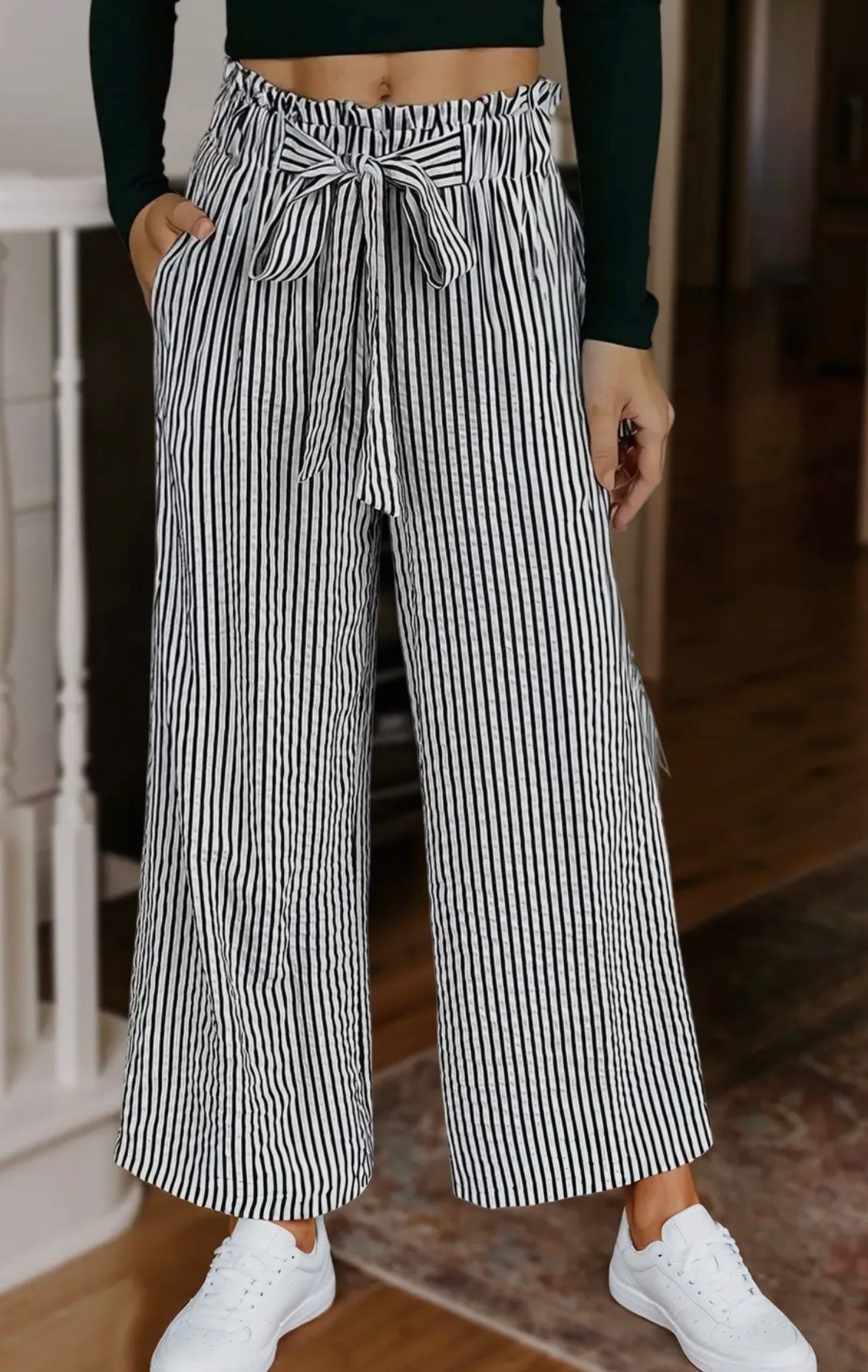Striped Drawstring Shift Pants