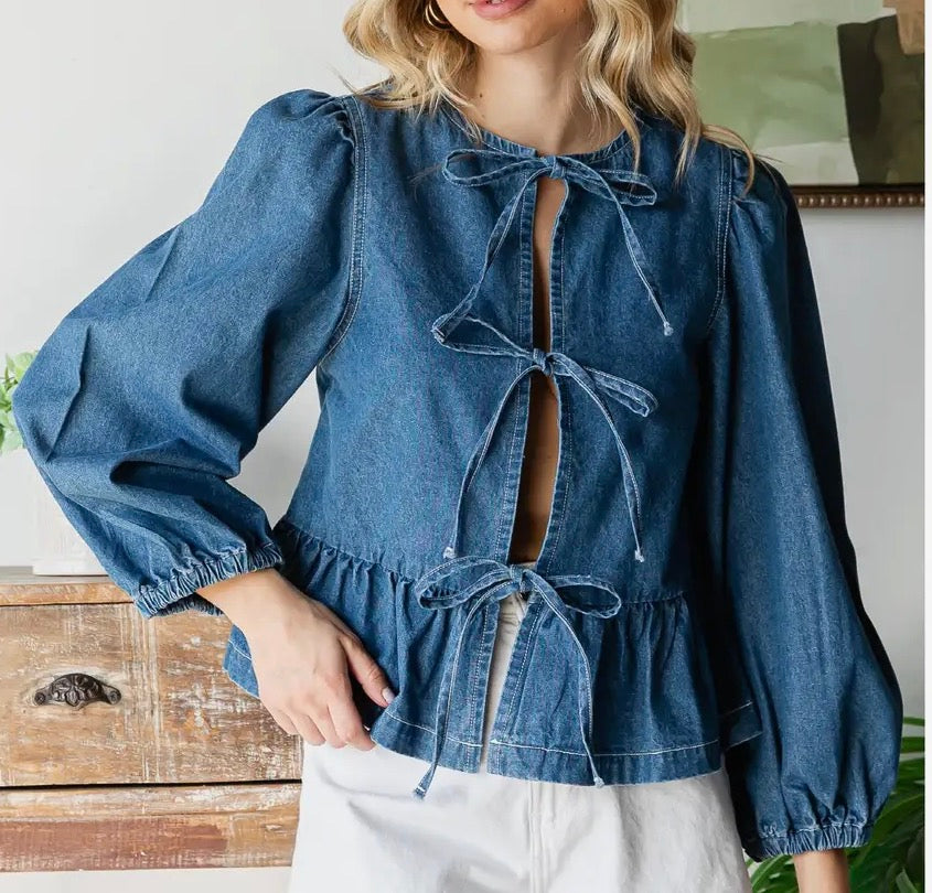 Front Tie Denim Top