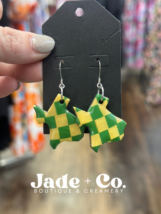 Green and Gold Checkered Texas Earrings