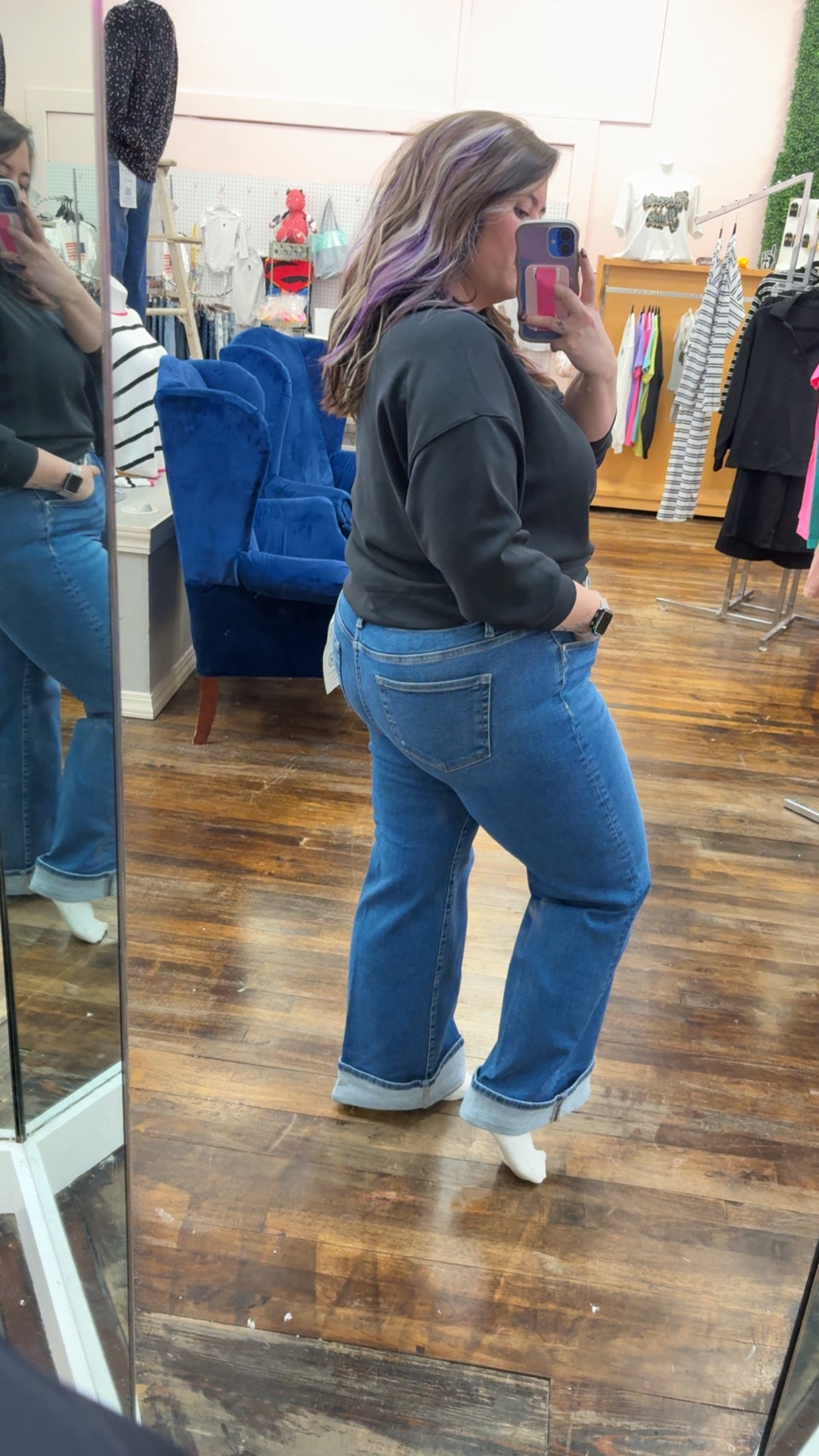 Risen Tummy Control High Rise Cuffed Wide Leg Jeans
