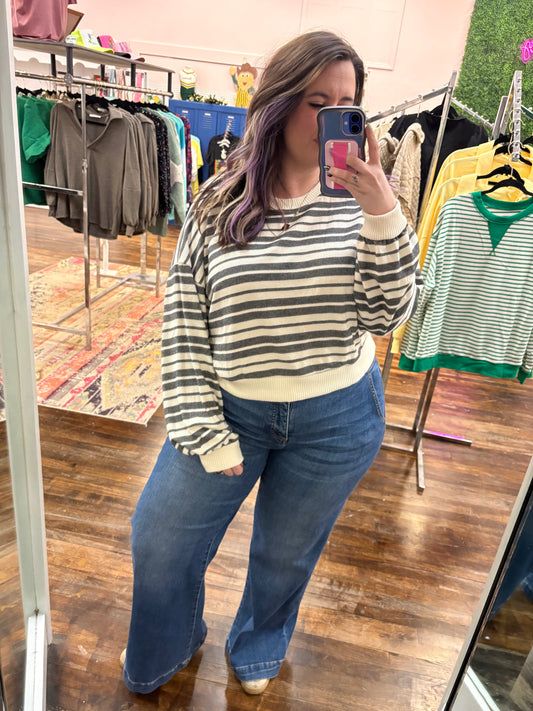 Black + White Stripe Crop Sweater