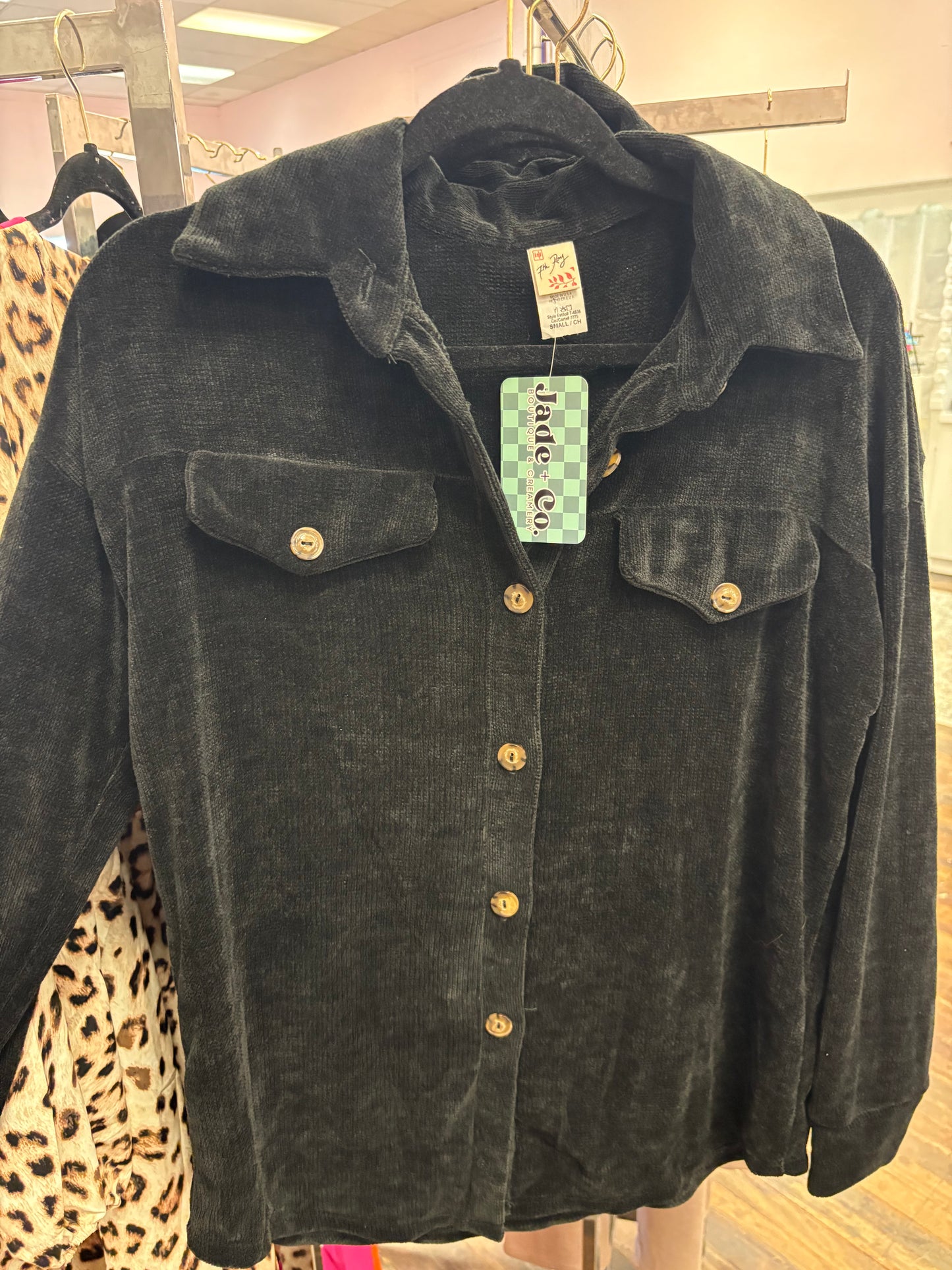 Black Chenille Button Shacket