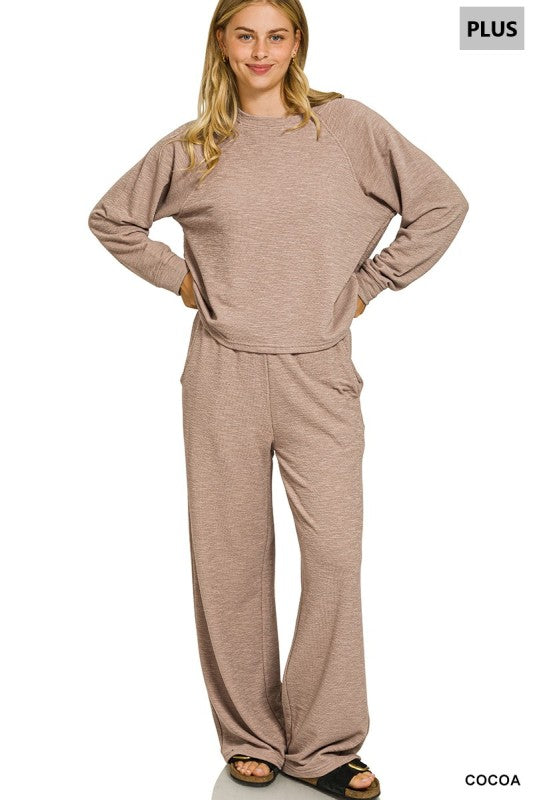 Zenana CoCoa Long Sleeve + Pants Set