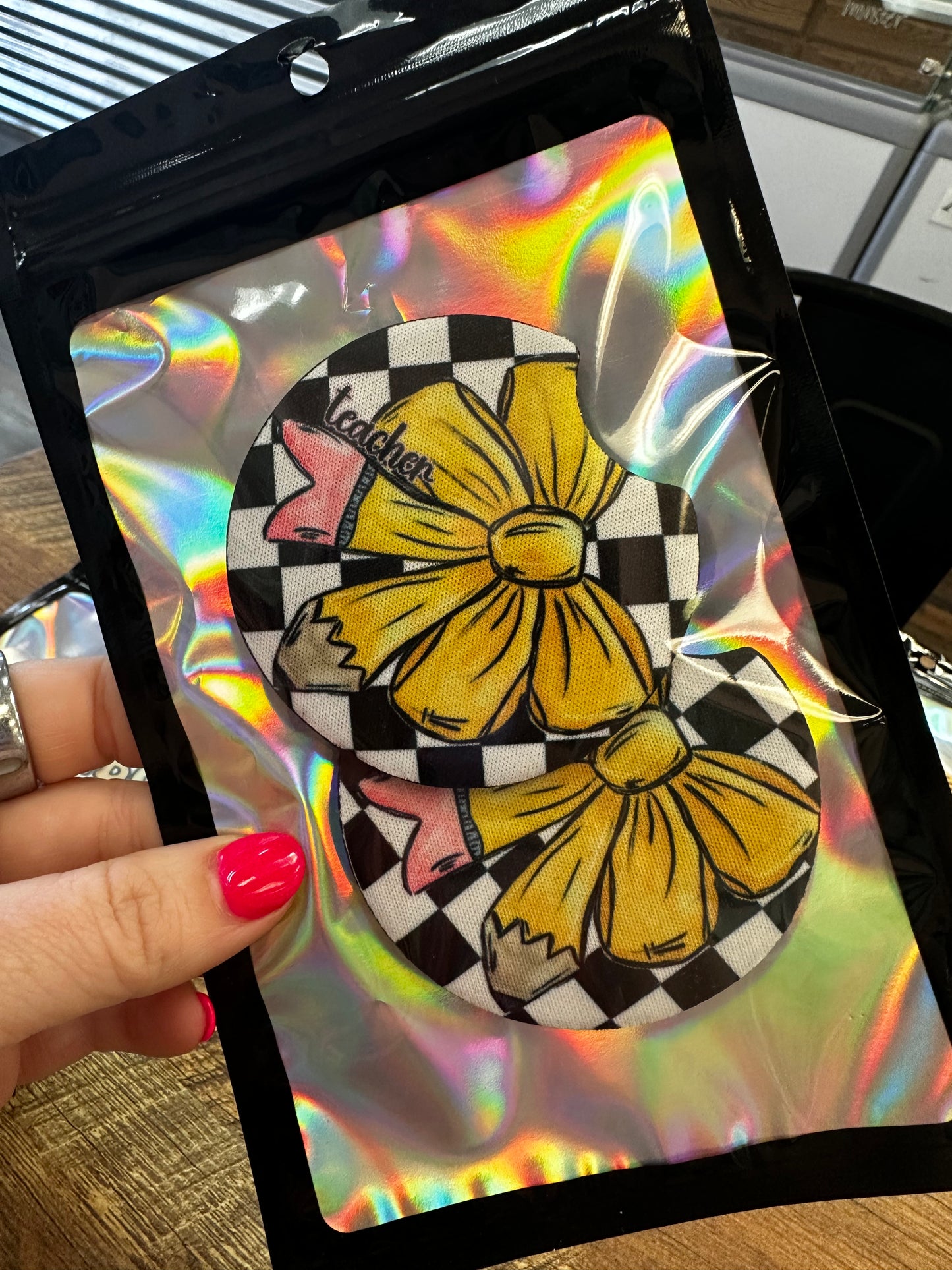 Pencil Bow Checkered Car Coasters