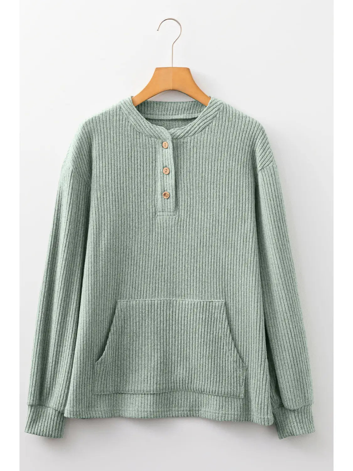 PRE-ORDER ETA DEC 17: Clearly Aqua Solid Ribbed Knit Drop Shoulder Henley Top