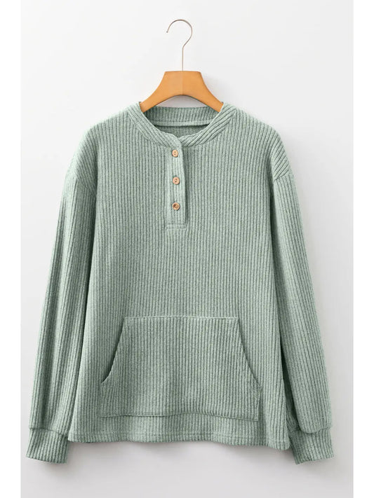 PRE-ORDER ETA DEC 17: Clearly Aqua Solid Ribbed Knit Drop Shoulder Henley Top