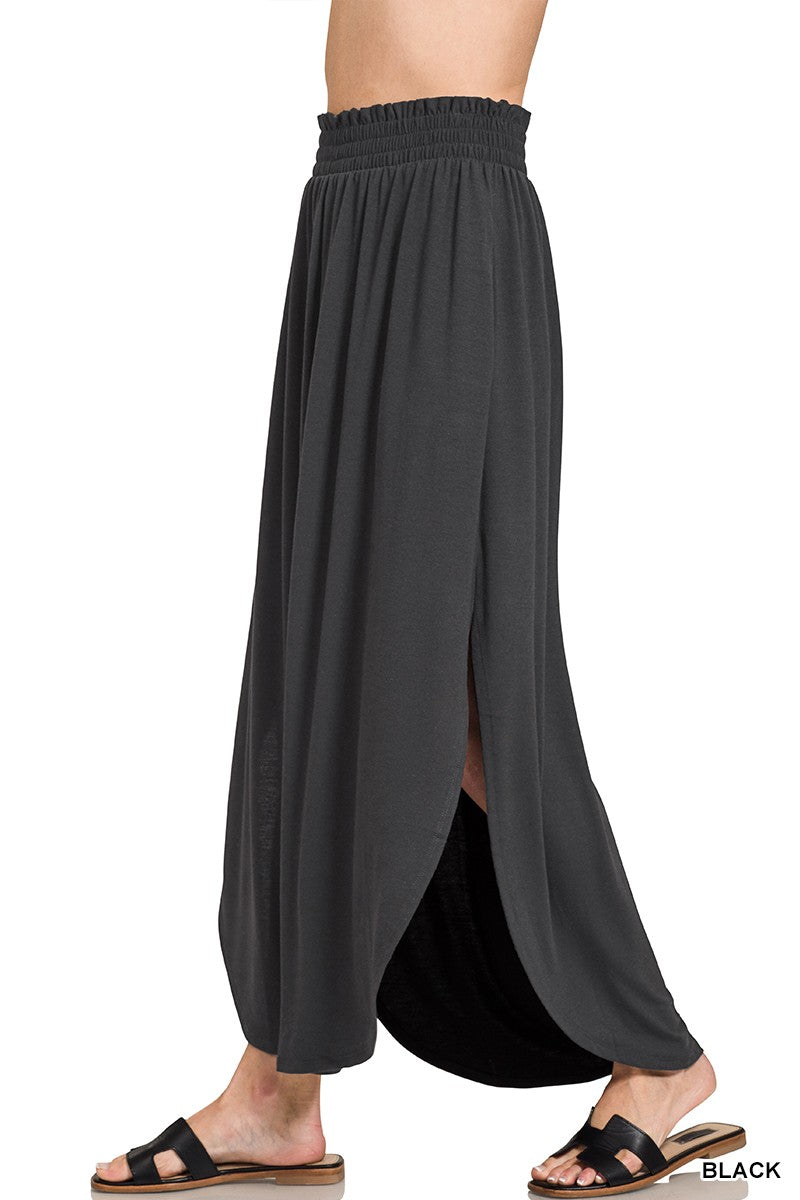 Smocked Waist Side Slit Maxi Skirt
