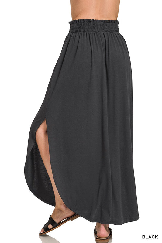 Smocked Waist Side Slit Maxi Skirt