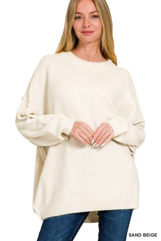 Beige Oversized Round Neck Sweater