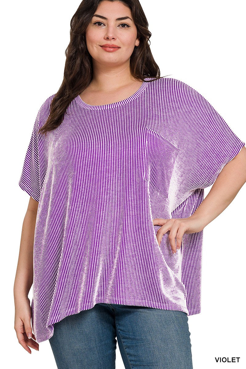 Violet Plus Size Ribbed Oversized Pocket Tee