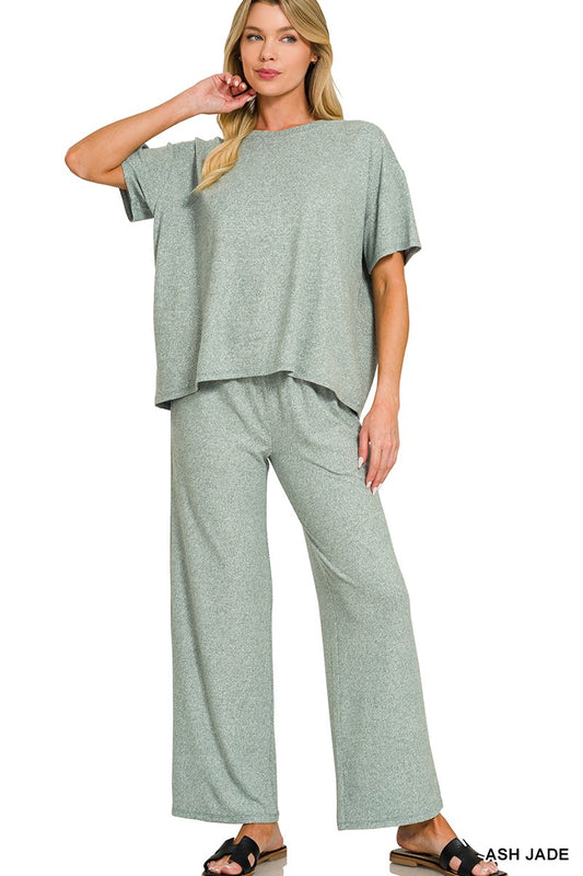Ash Jade Soft Melange Short Sleeve Tee & Long Pants Set