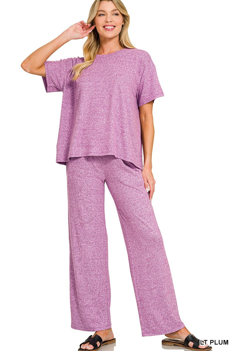 Plum Soft Melange Short Sleeve Tee & Long Pants Set