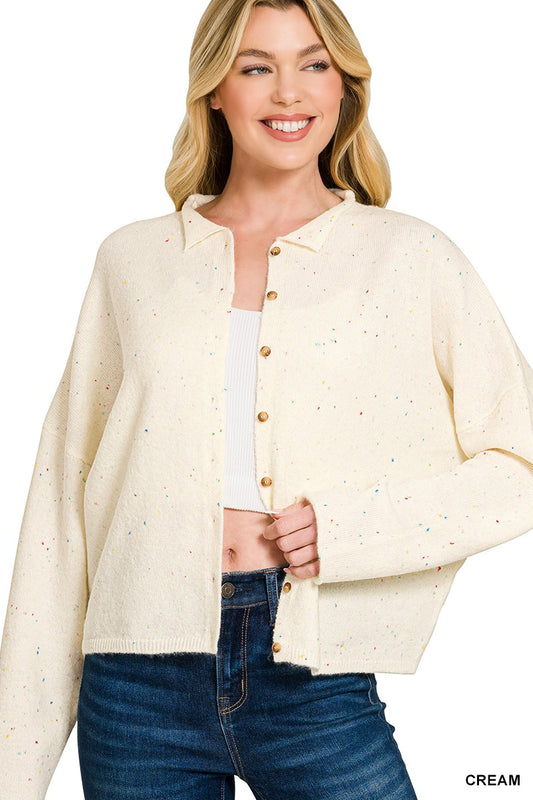 Confetti Collared Button Down Cardigan Sweater