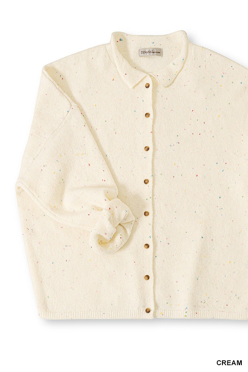Confetti Collared Button Down Cardigan Sweater