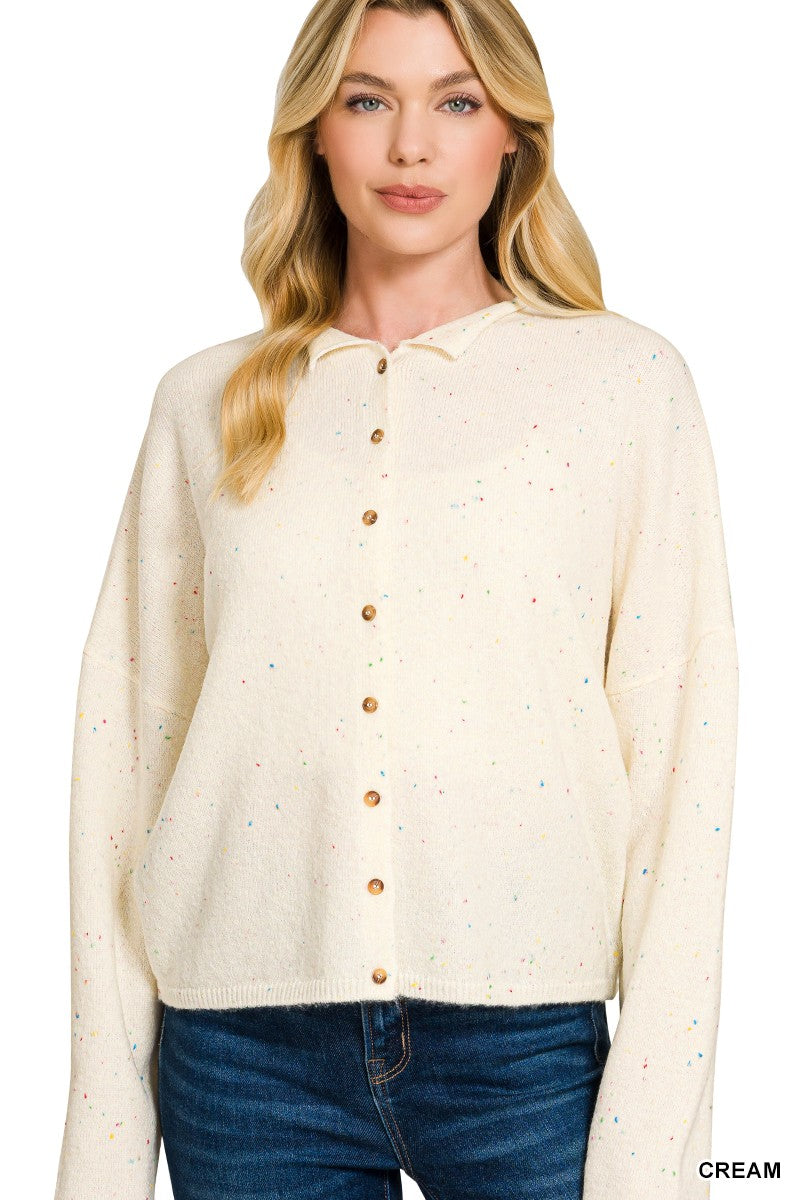 Confetti Collared Button Down Cardigan Sweater
