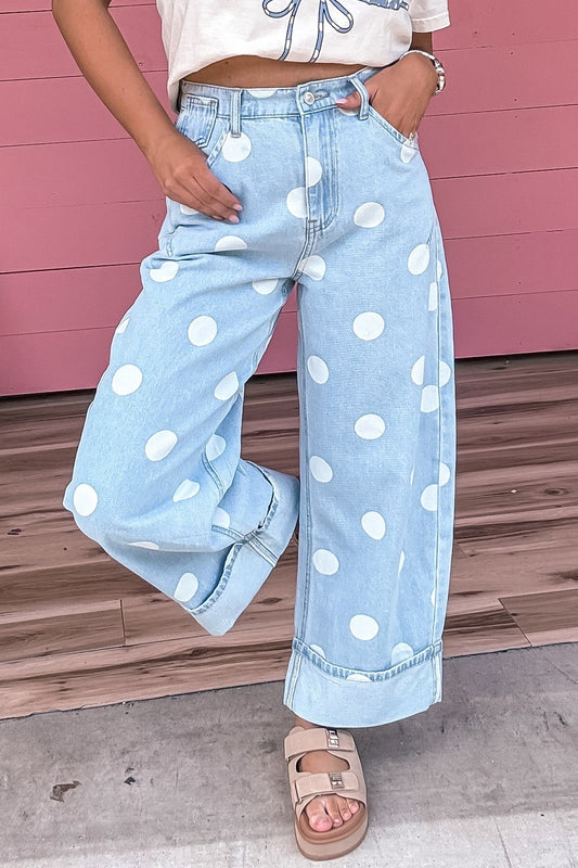 Casual Polka Dot Light Wash Denim