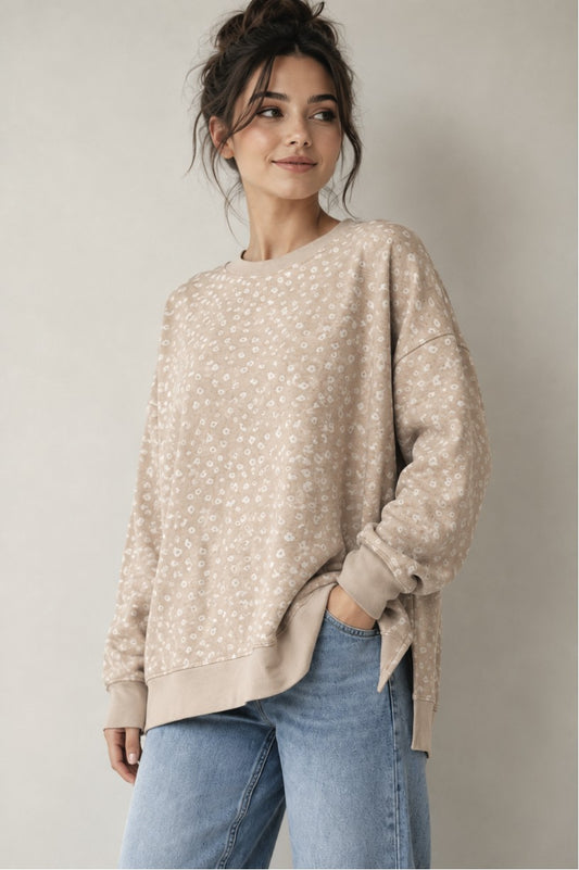 Leopard Print Oversized Fleece Sweatshirt