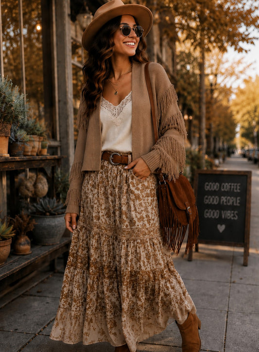 Mocha Fringe Open Cardigan