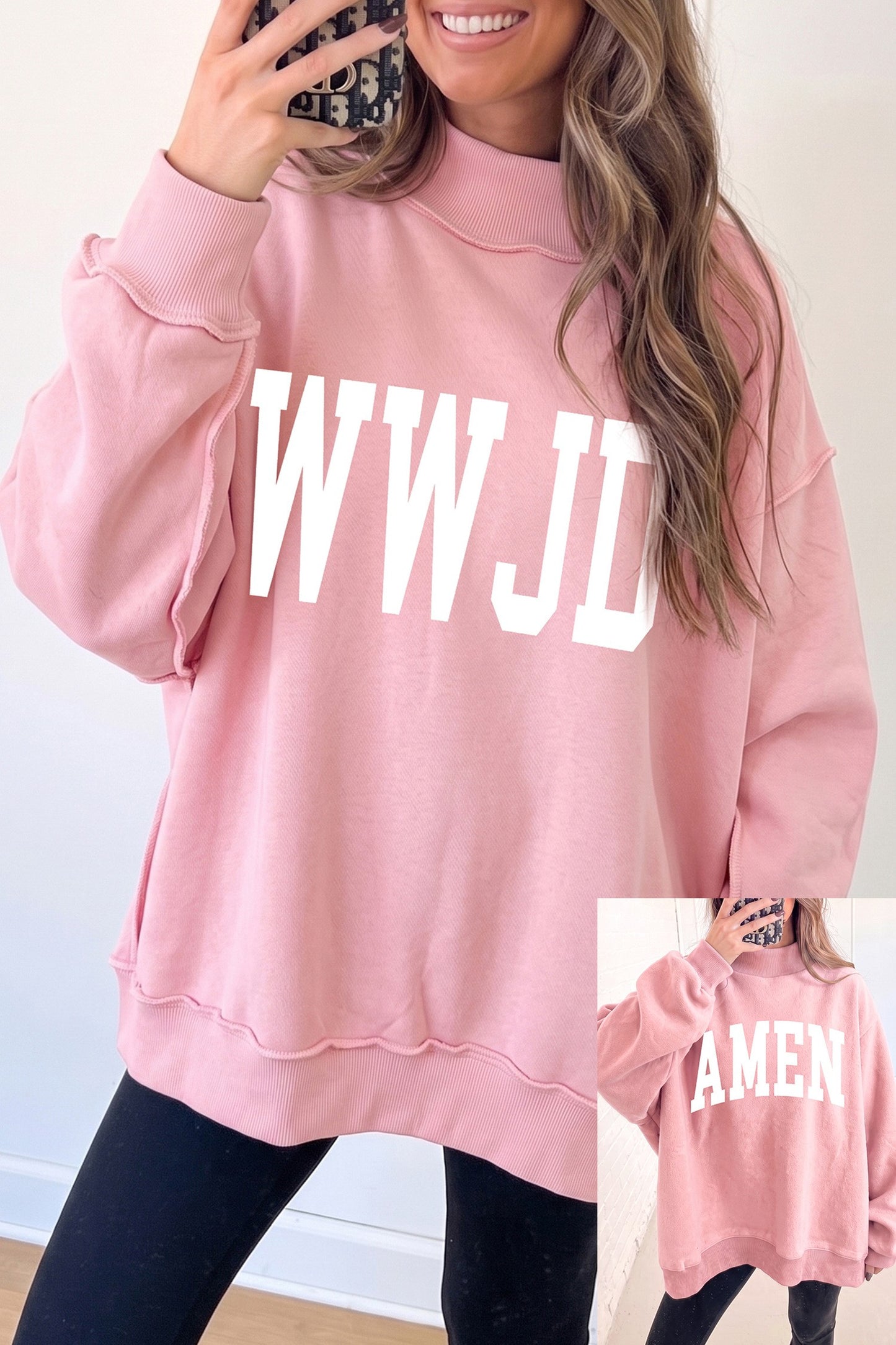 WWJD/Amen Reversible Mock Neck Sweatshirt