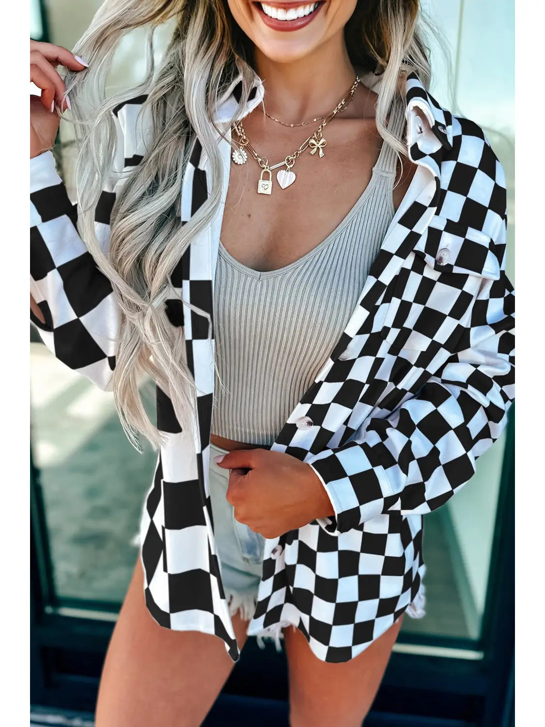 PRE-ORDER ETA DEC 17: Checker Flap Pocket Button Front Shacket