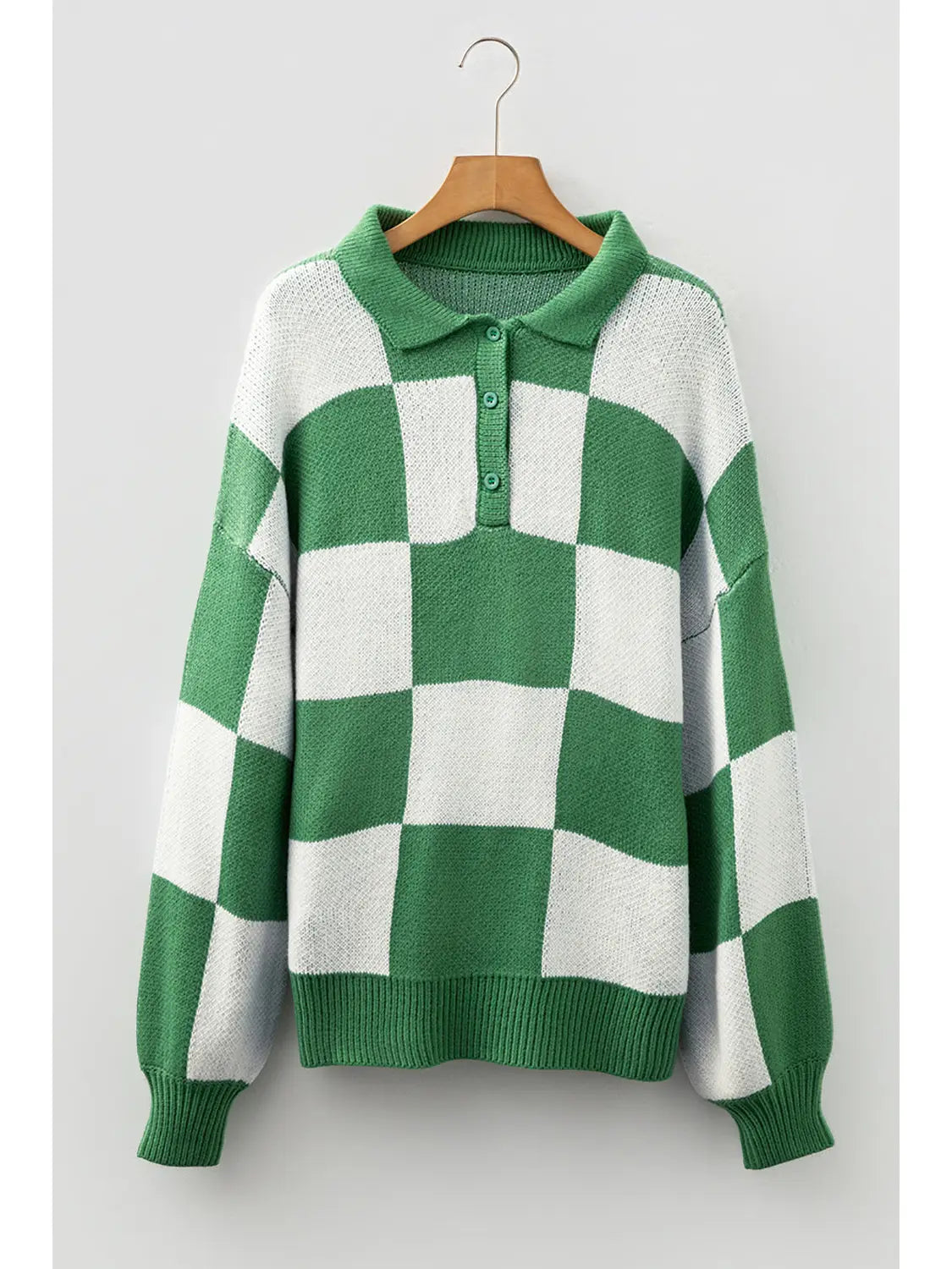 PRE-ORDER ETA DEC 17: Green Checkered Collared Long Sleeve Sweater
