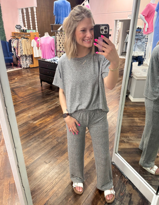 Black Soft Melange Short Sleeve Tee & Long Pants Set