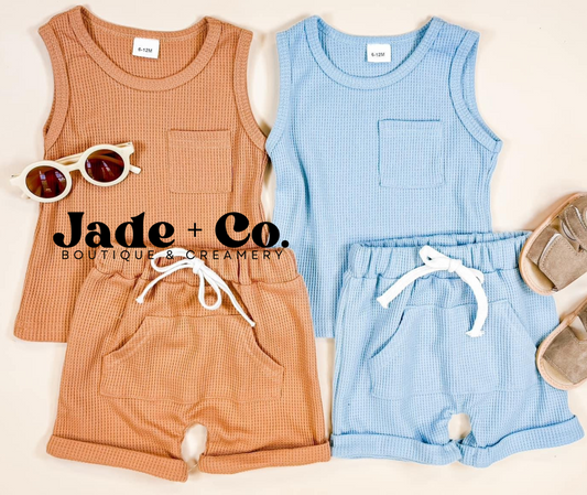 Waffle Knit Tank Set BLUE