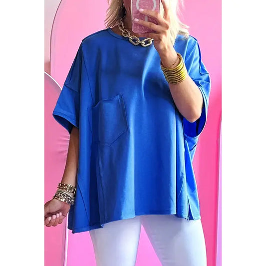 Royal Reverse Seam Pocketed Oversized T-Shirt