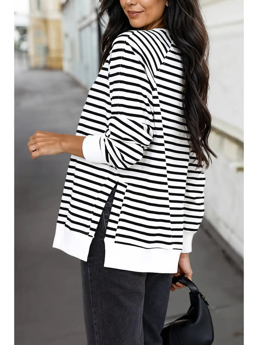 PRE-ORDER ETA DEC 17: Stripe Raglan Sleeve Side Slits Loose Sweatshirt