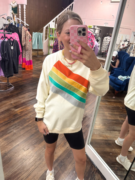 Rainbow Color Block Stripe Reverse Seam Sweatshirt