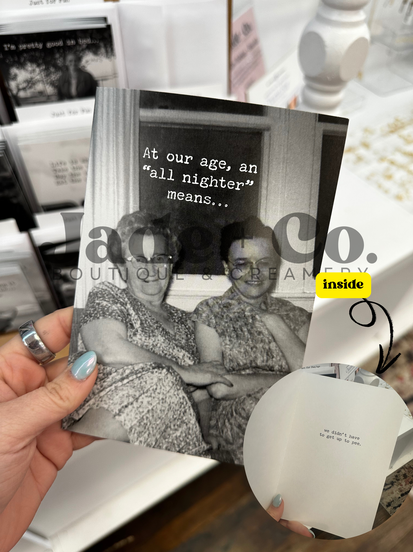 Just For Fun/Age Card — At our age, an “all nighter” means…