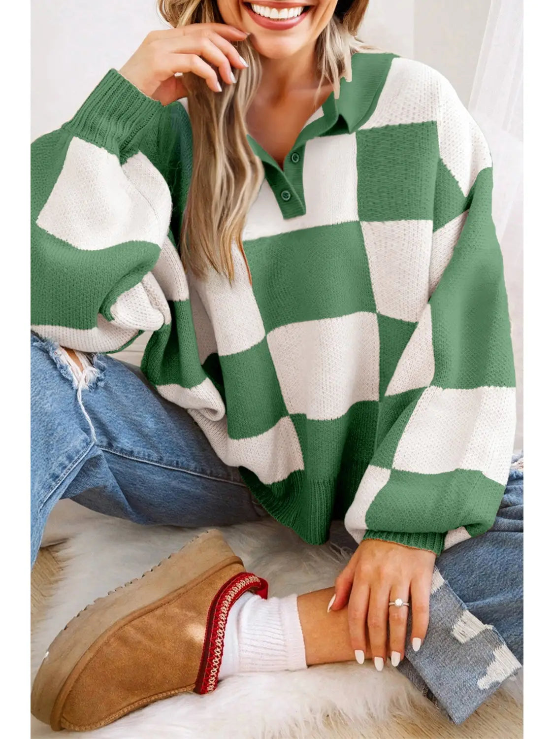 PRE-ORDER ETA DEC 17: Green Checkered Collared Long Sleeve Sweater
