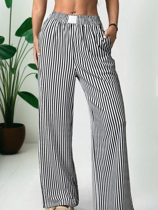 PRE-ORDER ETA DEC 17: Stripe Pocketed Elastic High Waist Pants