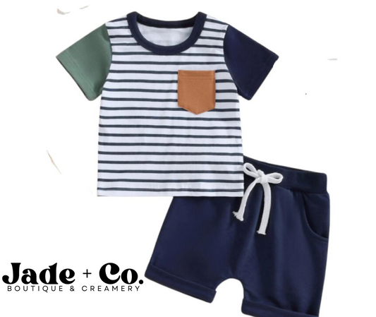 Navy Colorblock Pocket Tee Set