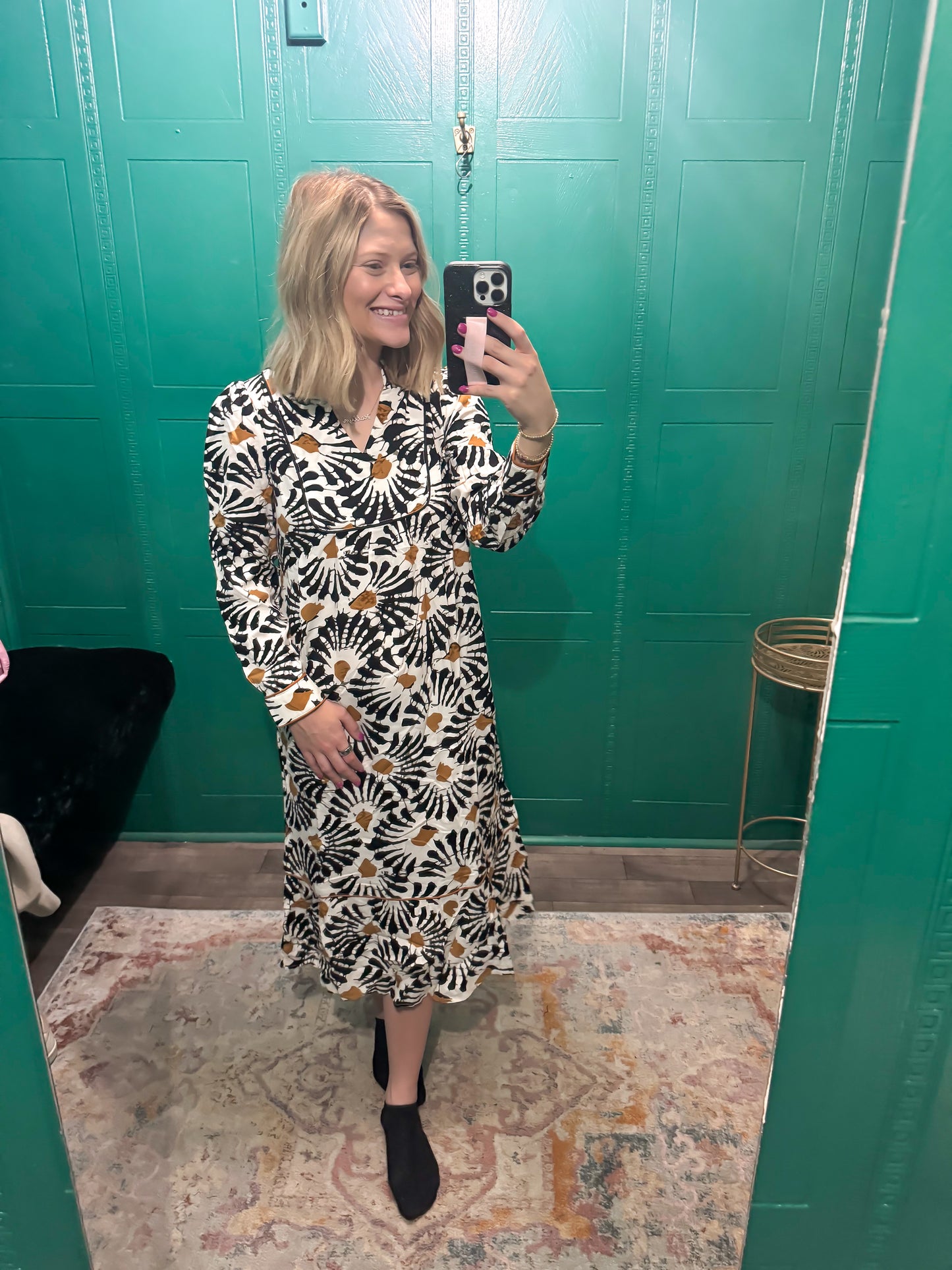 Abstract Floral V-Neck Maxi Dress