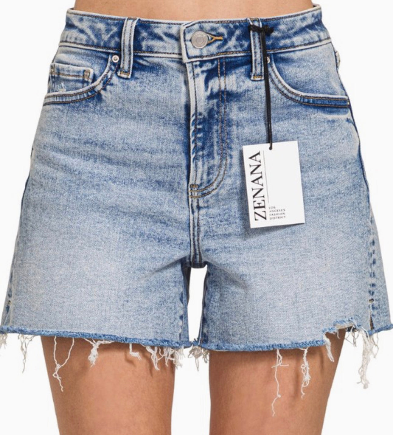 Distressed Hem Denim Shorts