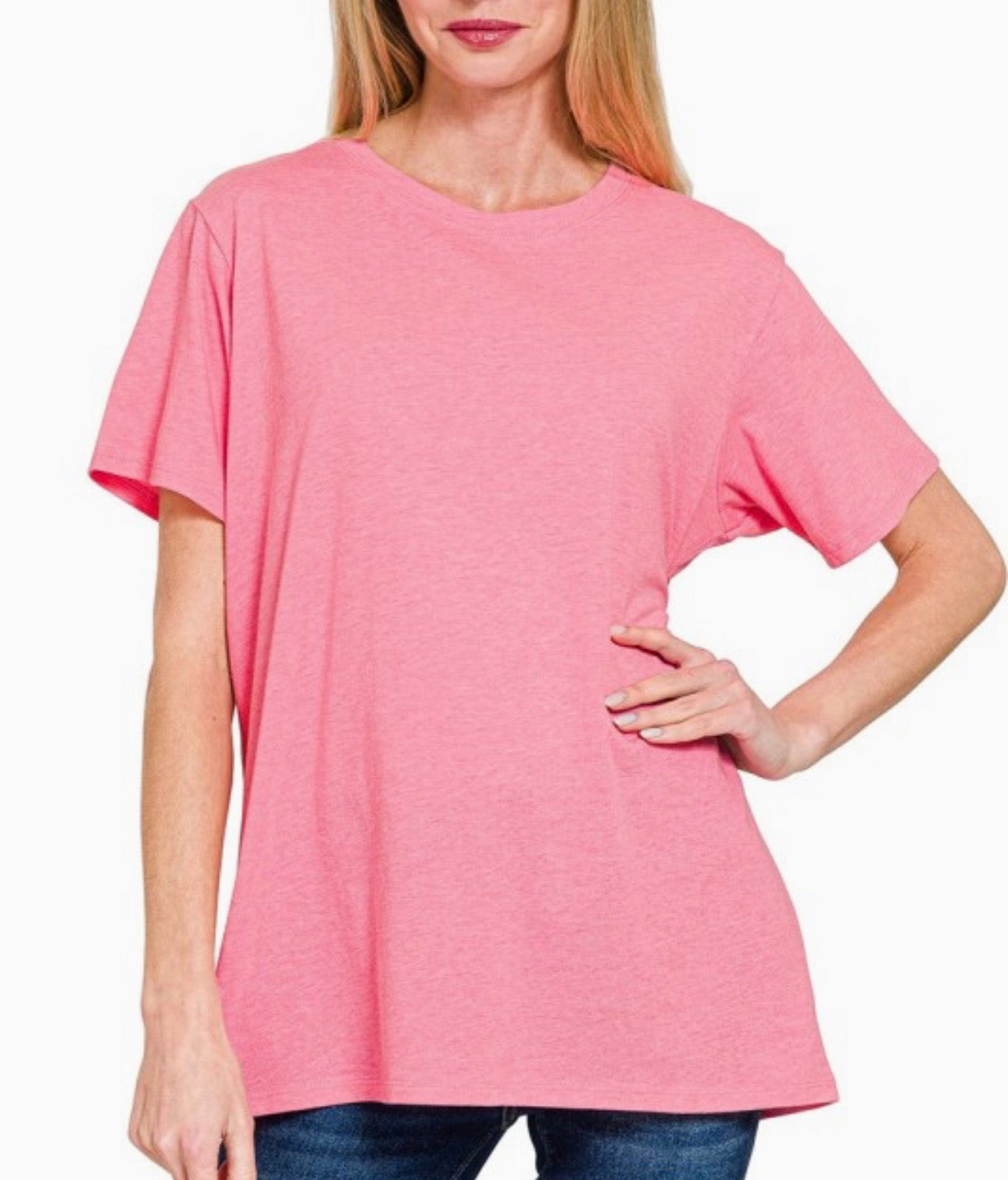 Heather Fuchsia Plus Cotton Boyfriend Round Neck Tee