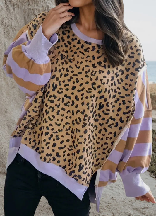 Stripe Leopard Sweatshirt